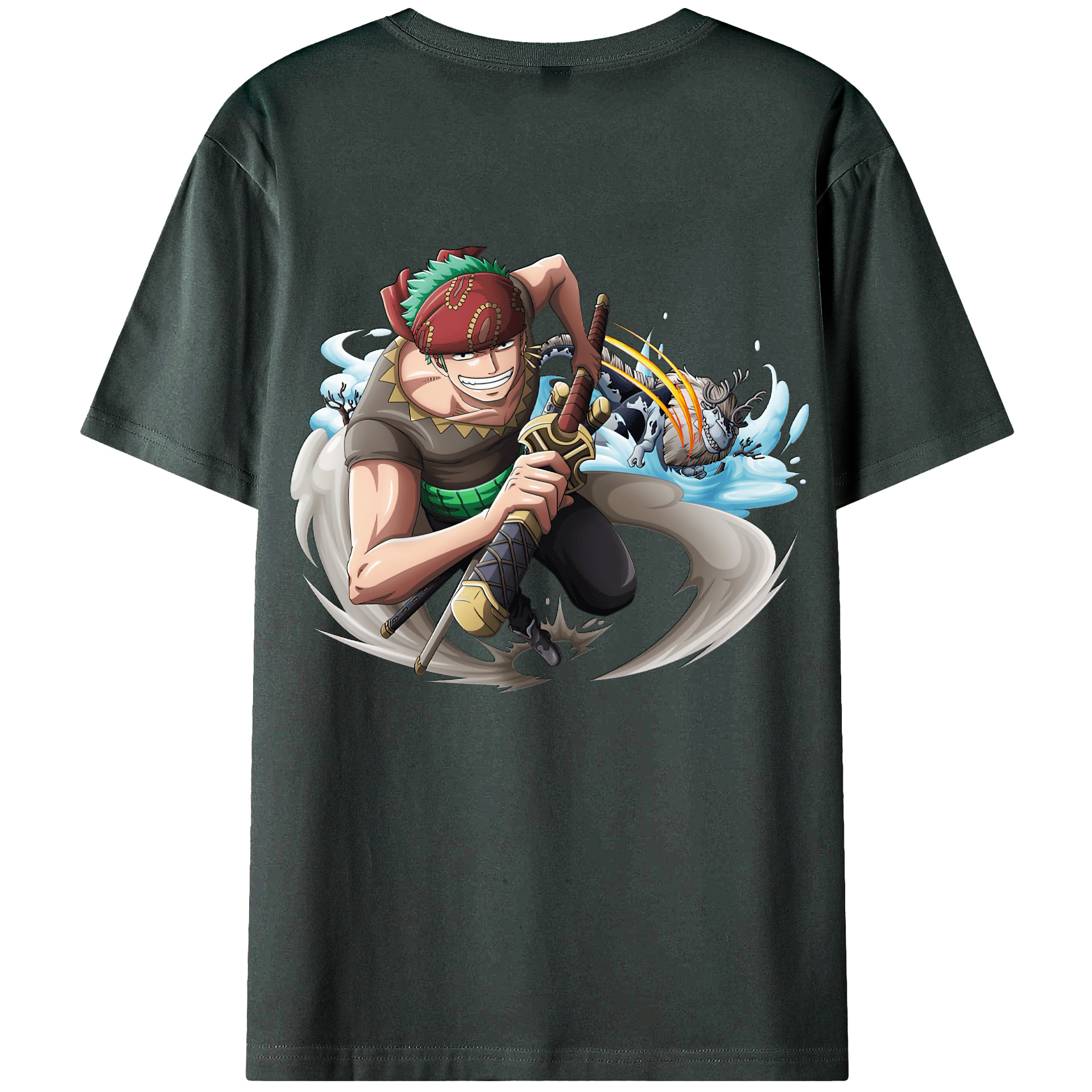 ワンピース ロロノア・ゾロ ONE PIECE Roronoa Zoro 綿100％ メンズ半袖Tシャツ（バックプリント） 通気性